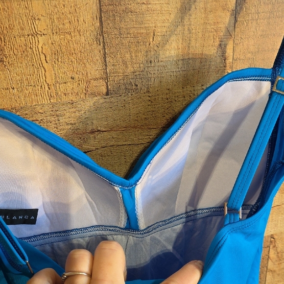 LA BLANCA Blue One Piece Swimsuit Adjustable Straps - Picture 6 of 10